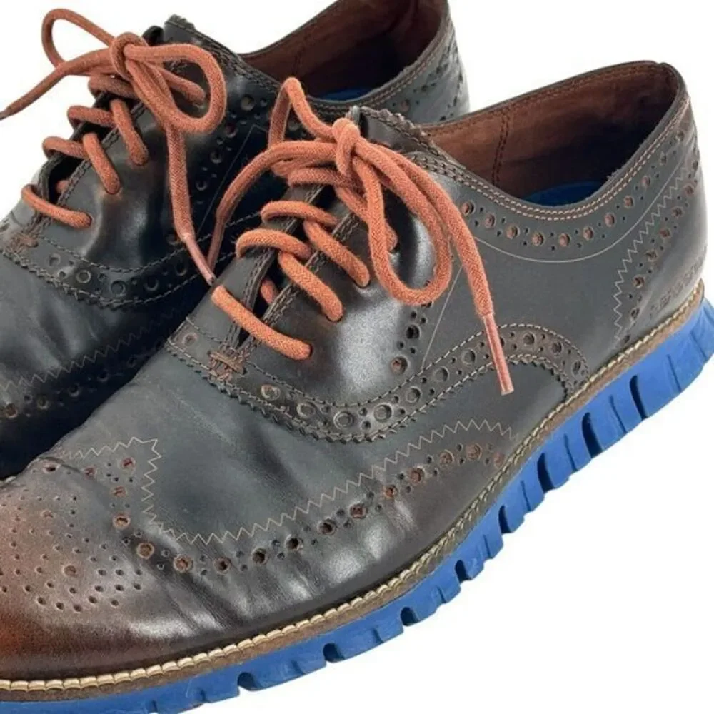 Cole Haan Zerogrand‎ Wingtip Oxford Shoes C26207 Blue Brown Leather Men's 8 M